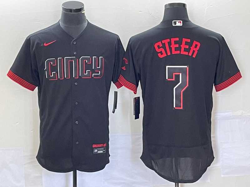 Mens Cincinnati Reds Spencer Steer Black 2023 City Connect Flex Base Stitched Jersey 1->cincinnati reds->MLB Jersey